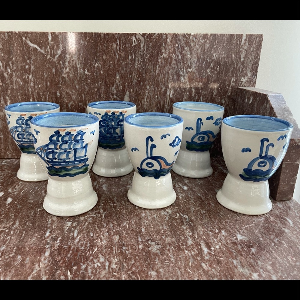 M.A. Hadley Pottery Set of 6 Egg Holders - Sea